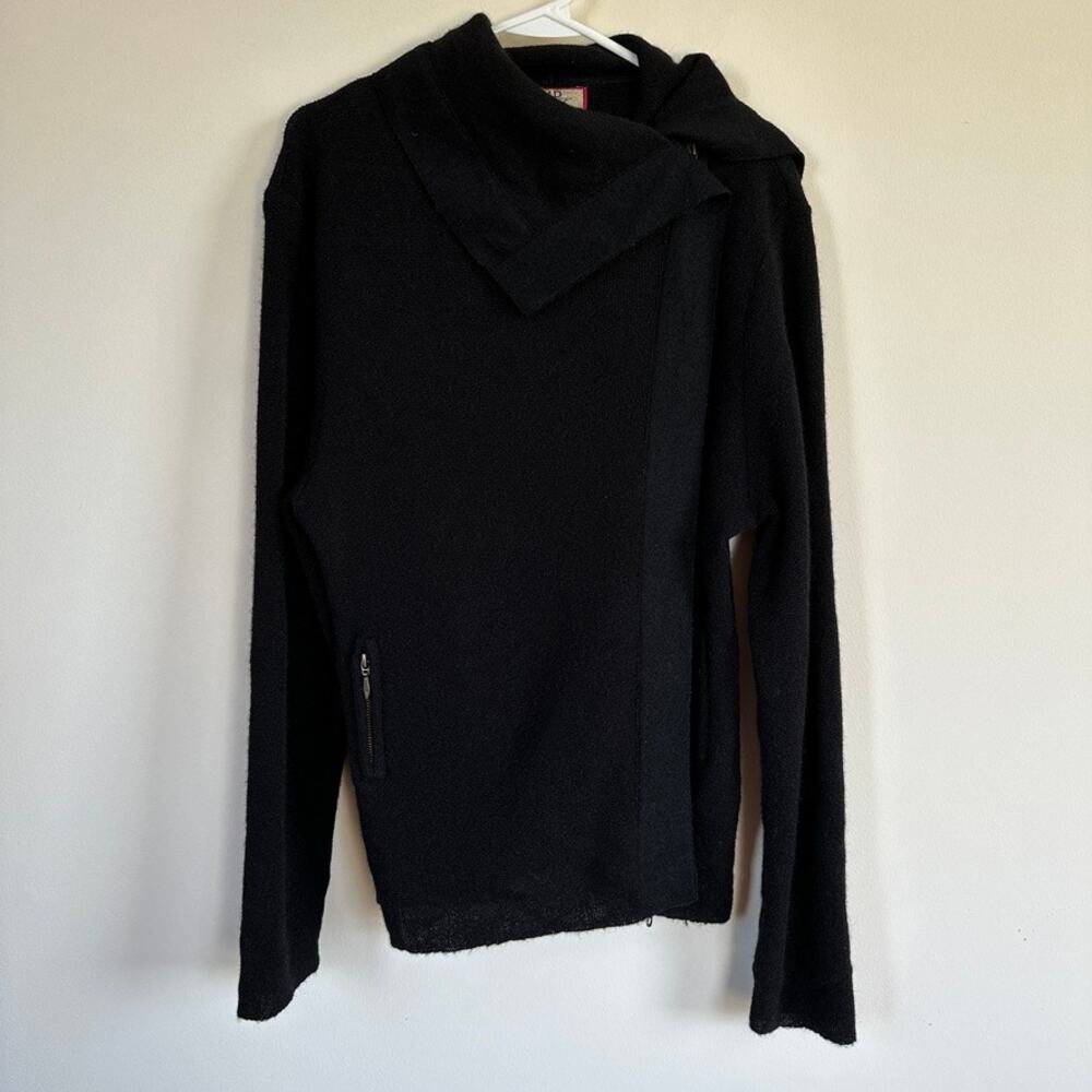 Beyond Threads Alpaca Wool Blend Asymmetrical Boho Moto Zip Sweater Black XL